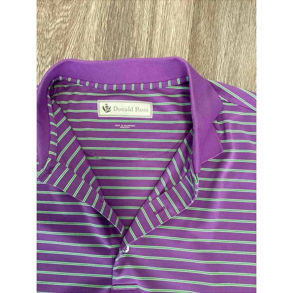 Donald Ross Sport Golf Polo Shirt Men's Blue Green Striped Shirt XL - Picture 6 of 13